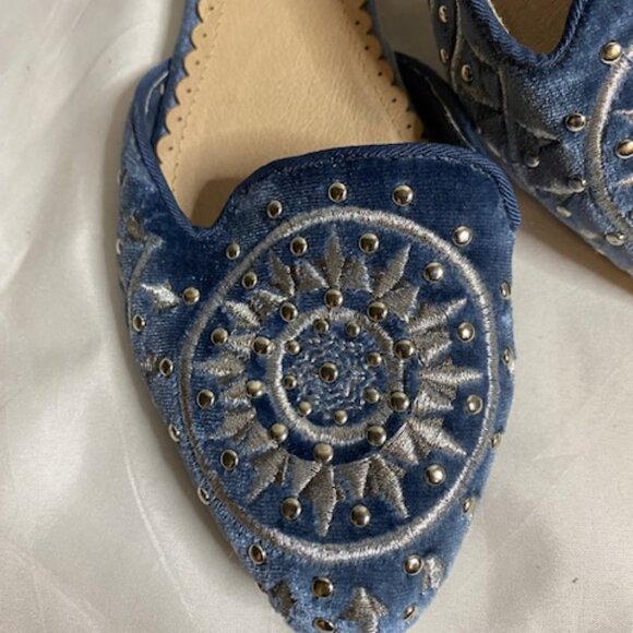 Restricted Studded Slip On Pointed Loafer, Blue Fabric, size 7 - Picture 8 of 8